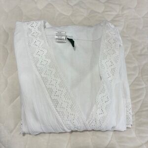 Lauren Ralph Lauren Dress Cover Up White Cotton Long Sleeve Lace Trim Mini-Small